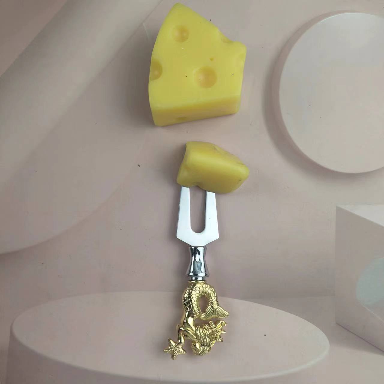 Golden mermaid modeling stainless steel cutlery three-piece cream knife cheese knife pizza shovel bu